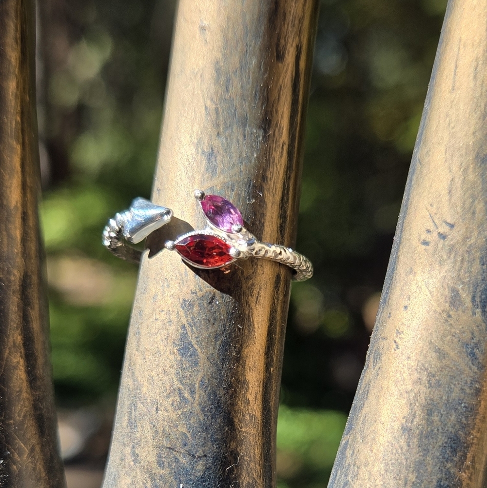 Garnet & Rhodolite Sterling & White Gold Ring Sz8 Adjustable - Picture 4 of 10